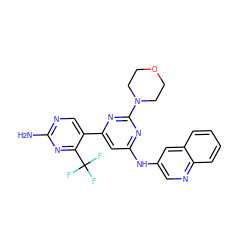Nc1ncc(-c2cc(Nc3cnc4ccccc4c3)nc(N3CCOCC3)n2)c(C(F)(F)F)n1 ZINC000084634942
