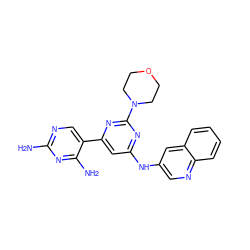 Nc1ncc(-c2cc(Nc3cnc4ccccc4c3)nc(N3CCOCC3)n2)c(N)n1 ZINC000084634939
