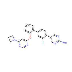 Nc1ncc(-c2ccc(-c3ccccc3Oc3cc(N4CCC4)ncn3)cc2F)cn1 ZINC000224807230