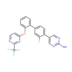 Nc1ncc(-c2ccc(-c3ccccc3Oc3ccnc(C(F)(F)F)n3)cc2F)cn1 ZINC000224803787