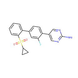Nc1ncc(-c2ccc(-c3ccccc3S(=O)(=O)C3CC3)cc2F)cn1 ZINC000224748714