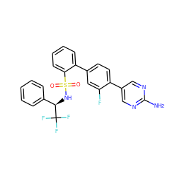 Nc1ncc(-c2ccc(-c3ccccc3S(=O)(=O)N[C@H](c3ccccc3)C(F)(F)F)cc2F)cn1 ZINC000224780146