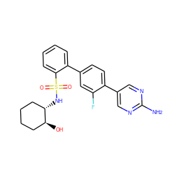 Nc1ncc(-c2ccc(-c3ccccc3S(=O)(=O)N[C@H]3CCCC[C@@H]3O)cc2F)cn1 ZINC000224721636