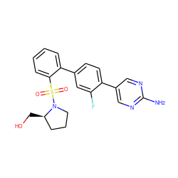 Nc1ncc(-c2ccc(-c3ccccc3S(=O)(=O)N3CCC[C@H]3CO)cc2F)cn1 ZINC000224780633
