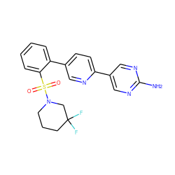 Nc1ncc(-c2ccc(-c3ccccc3S(=O)(=O)N3CCCC(F)(F)C3)cn2)cn1 ZINC000224779589