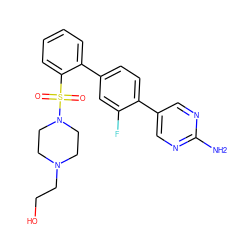 Nc1ncc(-c2ccc(-c3ccccc3S(=O)(=O)N3CCN(CCO)CC3)cc2F)cn1 ZINC000224736115