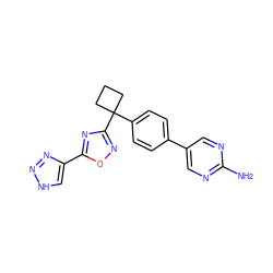 Nc1ncc(-c2ccc(C3(c4noc(-c5c[nH]nn5)n4)CCC3)cc2)cn1 ZINC000149812430