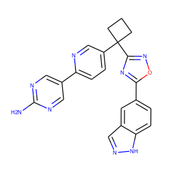 Nc1ncc(-c2ccc(C3(c4noc(-c5ccc6[nH]ncc6c5)n4)CCC3)cn2)cn1 ZINC000114768186