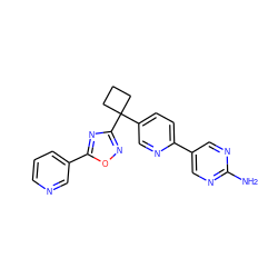 Nc1ncc(-c2ccc(C3(c4noc(-c5cccnc5)n4)CCC3)cn2)cn1 ZINC000096175478