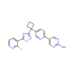 Nc1ncc(-c2ccc(C3(c4noc(-c5cccnc5Cl)n4)CCC3)cn2)cn1 ZINC000096175489