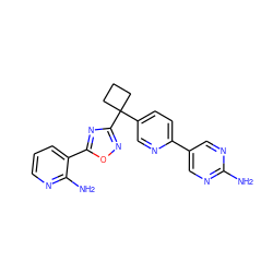 Nc1ncc(-c2ccc(C3(c4noc(-c5cccnc5N)n4)CCC3)cn2)cn1 ZINC000096175510