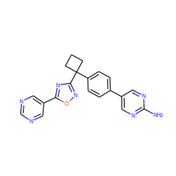 Nc1ncc(-c2ccc(C3(c4noc(-c5cncnc5)n4)CCC3)cc2)cn1 ZINC000149723956