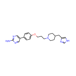 Nc1ncc(-c2ccc(OCCCN3CCC(Cc4c[nH]cn4)CC3)cc2)cn1 ZINC000028569612