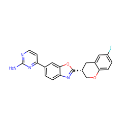Nc1nccc(-c2ccc3nc([C@H]4COc5ccc(F)cc5C4)oc3c2)n1 ZINC000040860909