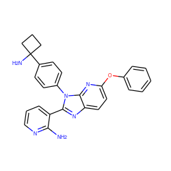 Nc1ncccc1-c1nc2ccc(Oc3ccccc3)nc2n1-c1ccc(C2(N)CCC2)cc1 ZINC000169697652