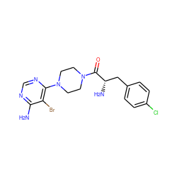 Nc1ncnc(N2CCN(C(=O)[C@@H](N)Cc3ccc(Cl)cc3)CC2)c1Br ZINC000103238979