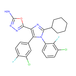 Nc1nnc(-c2nc(C3CCCCC3)n(-c3cccc(Cl)c3F)c2-c2ccc(F)c(Cl)c2)o1 ZINC000147870279