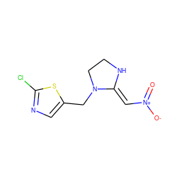 O=[N+]([O-])/C=C1\NCCN1Cc1cnc(Cl)s1 ZINC000033754052