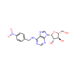 O=[N+]([O-])c1ccc(CNc2ncnc3c2ncn3[C@@H]2O[C@H](CO)[C@@H](O)[C@@H]2O)cc1 ZINC000016928611