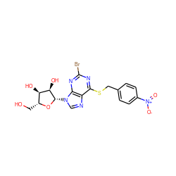 O=[N+]([O-])c1ccc(CSc2nc(Br)nc3c2ncn3[C@@H]2O[C@H](CO)[C@@H](O)[C@H]2O)cc1 ZINC000028875792
