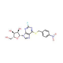 O=[N+]([O-])c1ccc(CSc2nc(F)nc3c2ncn3[C@@H]2O[C@H](CO)[C@@H](O)[C@H]2O)cc1 ZINC000028875707