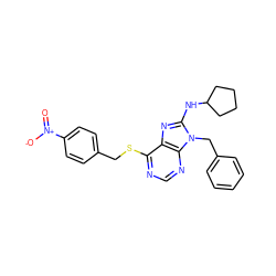 O=[N+]([O-])c1ccc(CSc2ncnc3c2nc(NC2CCCC2)n3Cc2ccccc2)cc1 ZINC000013607500