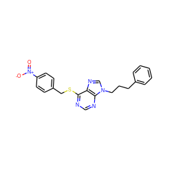 O=[N+]([O-])c1ccc(CSc2ncnc3c2ncn3CCCc2ccccc2)cc1 ZINC000013584377