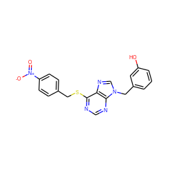 O=[N+]([O-])c1ccc(CSc2ncnc3c2ncn3Cc2cccc(O)c2)cc1 ZINC000013584454