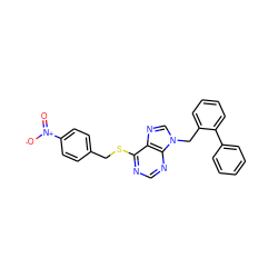 O=[N+]([O-])c1ccc(CSc2ncnc3c2ncn3Cc2ccccc2-c2ccccc2)cc1 ZINC000013584439