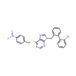 O=[N+]([O-])c1ccc(CSc2ncnc3c2ncn3Cc2ccccc2-c2ccccc2O)cc1 ZINC000013584477
