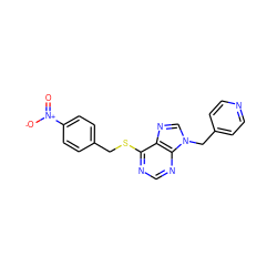O=[N+]([O-])c1ccc(CSc2ncnc3c2ncn3Cc2ccncc2)cc1 ZINC000013584384