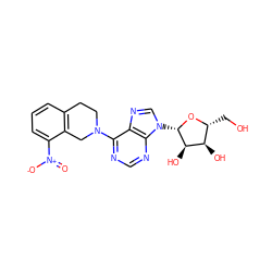 O=[N+]([O-])c1cccc2c1CN(c1ncnc3c1ncn3[C@@H]1O[C@H](CO)[C@@H](O)[C@H]1O)CC2 ZINC000013493407
