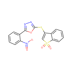 O=[N+]([O-])c1ccccc1-c1nnc(SC2=CS(=O)(=O)c3ccccc32)o1 ZINC000009614900