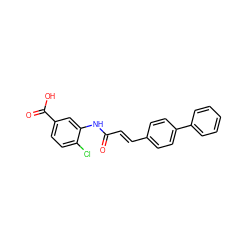O=C(/C=C/c1ccc(-c2ccccc2)cc1)Nc1cc(C(=O)O)ccc1Cl ZINC000028022680