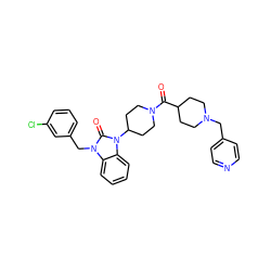 O=C(C1CCN(Cc2ccncc2)CC1)N1CCC(n2c(=O)n(Cc3cccc(Cl)c3)c3ccccc32)CC1 ZINC000058590592