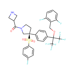O=C(C1CNC1)N1CC[C@@](c2ccc(C(OCc3c(F)cccc3F)(C(F)(F)F)C(F)(F)F)cc2)(S(=O)(=O)c2ccc(F)cc2)C1 ZINC001772649905