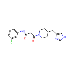 O=C(CC(=O)N1CCC(Cc2c[nH]cn2)CC1)Nc1cccc(Cl)c1 ZINC000028566565