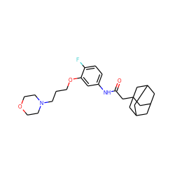 O=C(CC12CC3CC(CC(C3)C1)C2)Nc1ccc(F)c(OCCCN2CCOCC2)c1 ZINC000043119894