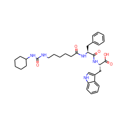 O=C(CCCCCNC(=O)NC1CCCCC1)N[C@@H](Cc1ccccc1)C(=O)N[C@@H](Cc1c[nH]c2ccccc12)C(=O)O ZINC000036330710