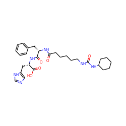 O=C(CCCCCNC(=O)NC1CCCCC1)N[C@@H](Cc1ccccc1)C(=O)N[C@@H](Cc1cnc[nH]1)C(=O)O ZINC000036330723