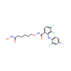 O=C(CCCCCONC(=O)c1ccc(F)c(F)c1Nc1ccc(I)cc1F)NO ZINC000043203587