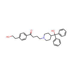 O=C(CCCN1CCC(C(O)(c2ccccc2)c2ccccc2)CC1)c1ccc(CCO)cc1 ZINC000036351460