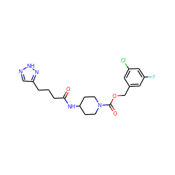 O=C(CCCc1cn[nH]n1)NC1CCN(C(=O)OCc2cc(F)cc(Cl)c2)CC1 ZINC000217884085