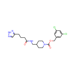 O=C(CCCc1cn[nH]n1)NCC1CCN(C(=O)OCc2cc(Cl)cc(Cl)c2)CC1 ZINC000217884708