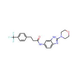O=C(CCc1ccc(C(F)(F)F)cc1)Nc1ccc2nc(N3CCOCC3)[nH]c2c1 ZINC000040430863
