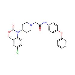 O=C(CN1CCC(N2C(=O)OCc3cc(Cl)ccc32)CC1)Nc1ccc(Oc2ccccc2)cc1 ZINC000013612704