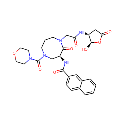 O=C(CN1CCCN(C(=O)N2CCOCC2)C[C@H](NC(=O)c2ccc3ccccc3c2)C1=O)N[C@H]1CC(=O)O[C@H]1O ZINC000028526906