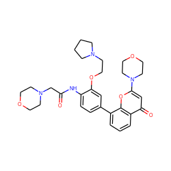 O=C(CN1CCOCC1)Nc1ccc(-c2cccc3c(=O)cc(N4CCOCC4)oc23)cc1OCCN1CCCC1 ZINC000101394109