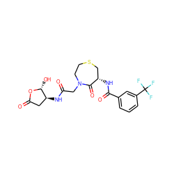 O=C(CN1CCSC[C@H](NC(=O)c2cccc(C(F)(F)F)c2)C1=O)N[C@H]1CC(=O)O[C@@H]1O ZINC000036093007