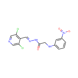 O=C(CNc1cccc([N+](=O)[O-])c1)N/N=C/c1c(Cl)cncc1Cl ZINC000201288184